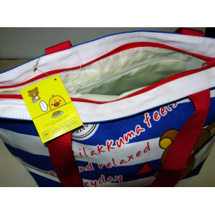 Rilakkuma - Relax Bear White & Blue Stripe Official San X Canvas Shoulder Bag Handbag NWT 